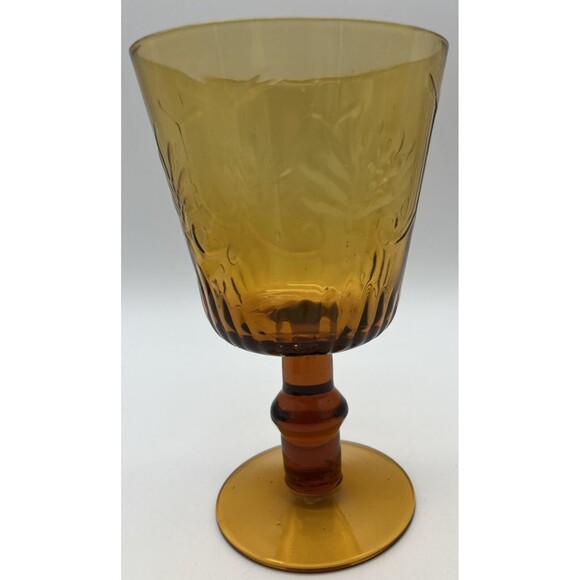 Vintage Amber "Circleware" Glass Water Wine Goblet Made in China Fleur de lis - Picture 2 of 6